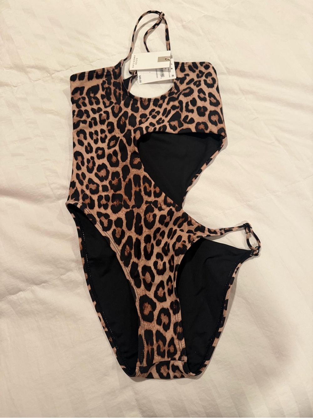 Good American Leopard Print Cutout One-Piece Swimsuit - Brown & Black